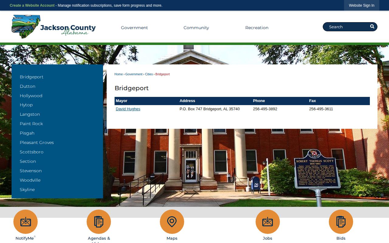 Official Bridgeport municipal contact for Jackson County arrest record routing